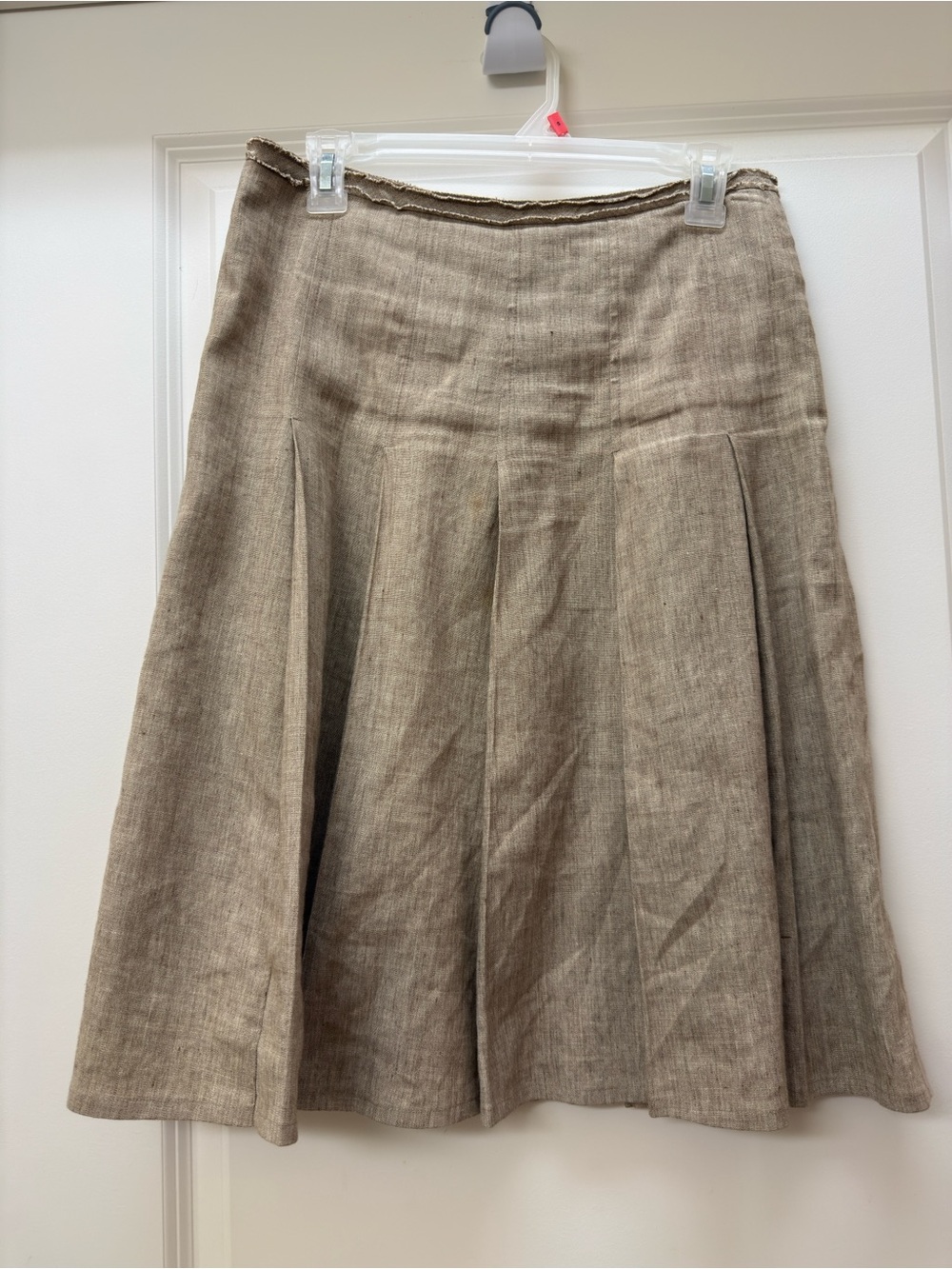 BCBGMaxAzria Neutral Linen-Blend A-Line Skirt